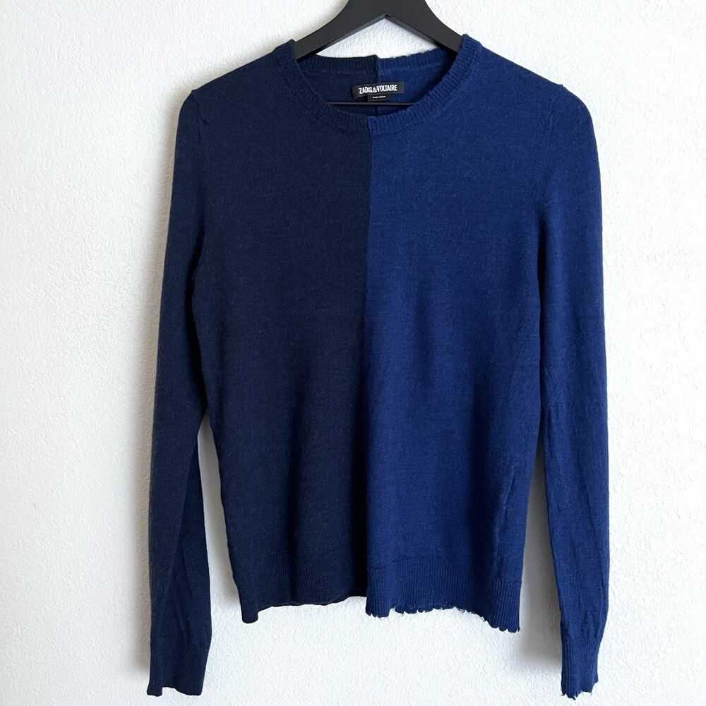 Zadig & Voltaire Jeremy Merino Wool Sweater Colorblock Raw Edge Size M